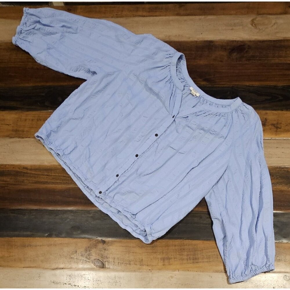A.N.A Blouse 3/4 Sleeve Button-Up Textured Light Blue XL